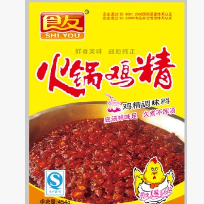 食友火锅鸡精，专用于火锅，增加火锅的鲜、香，不荤汤。