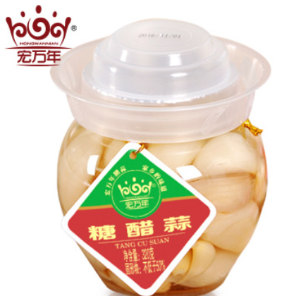 宏万年糖醋蒜320g*4罐装山东特产糖醋蒜大蒜头火锅糖蒜腌蒜图3