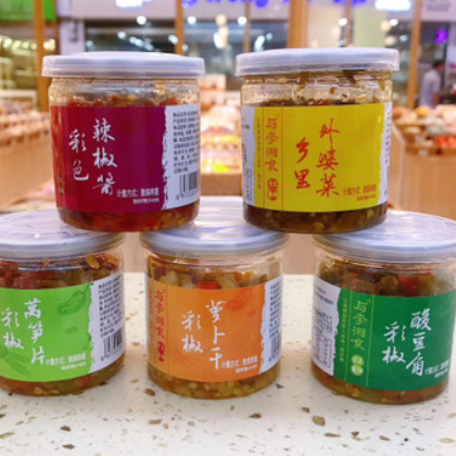 与李湘食手工湘酱彩色辣椒酱彩椒莴笋片酸豆角乡里外婆菜等6斤/箱图2